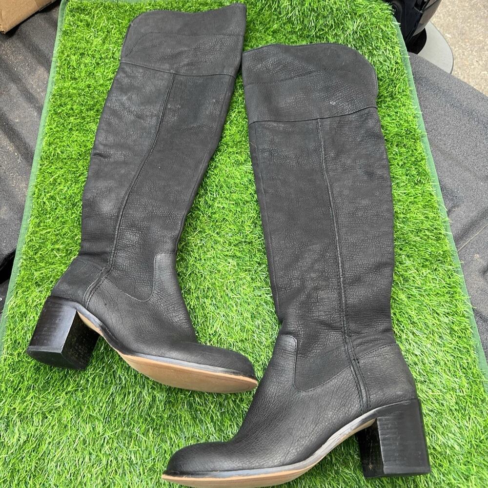 Sam Edelman Joplin Boots Womens 8.5 Black Leather Over Knee Riding Block Heel